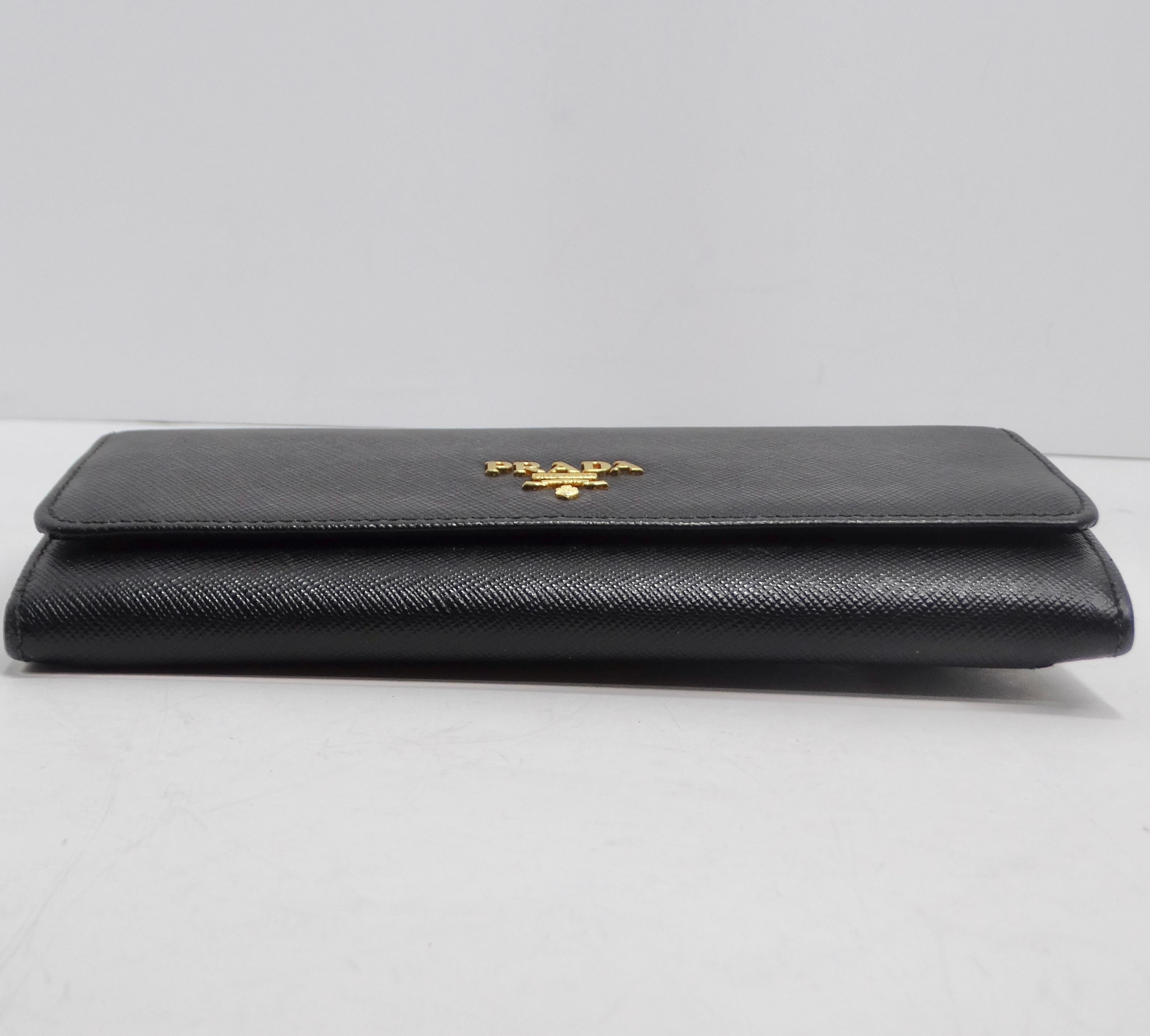 Women's or Men's Prada Black Saffiano Leather Continental Wallet For Sale