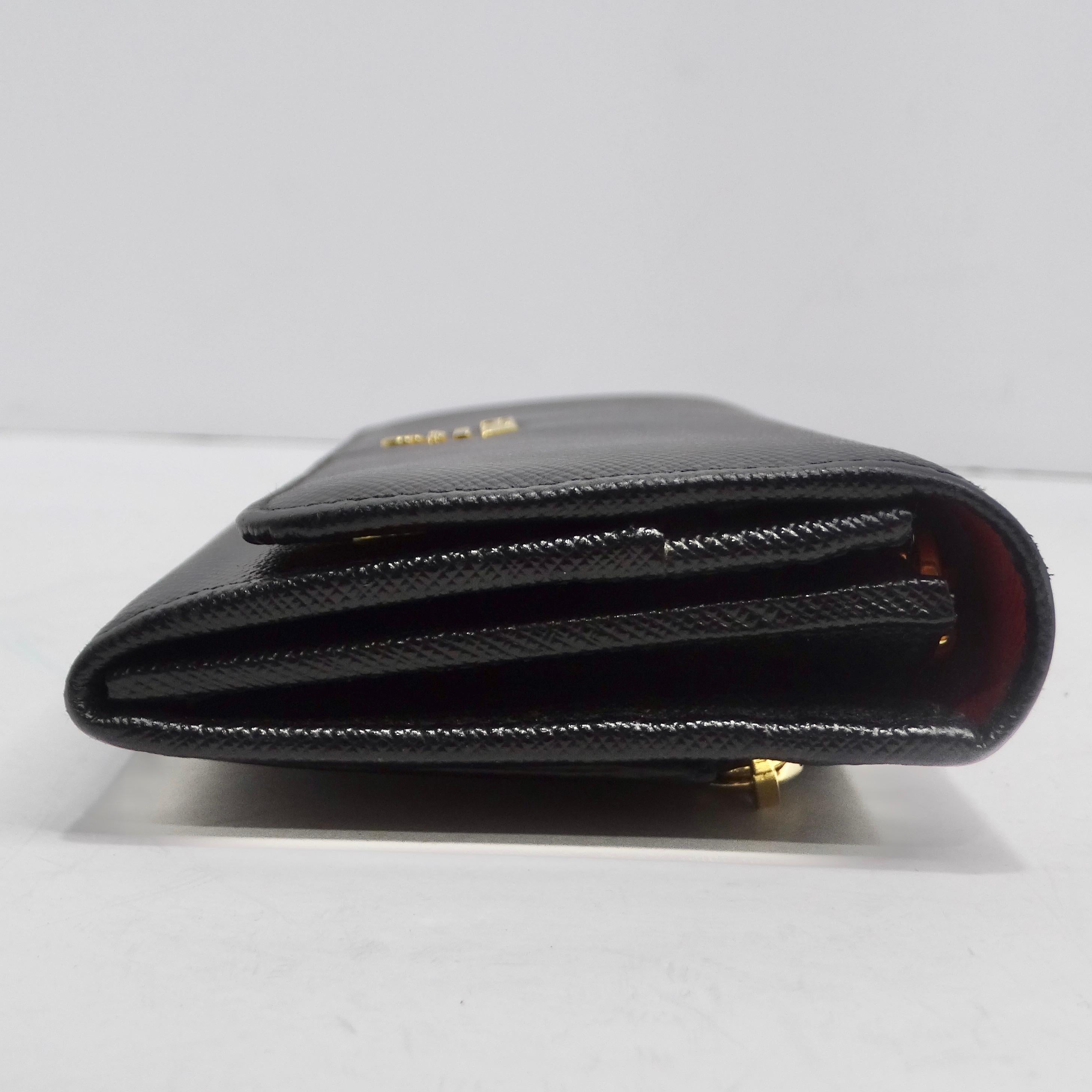 Prada Black Saffiano Leather Continental Wallet For Sale 1