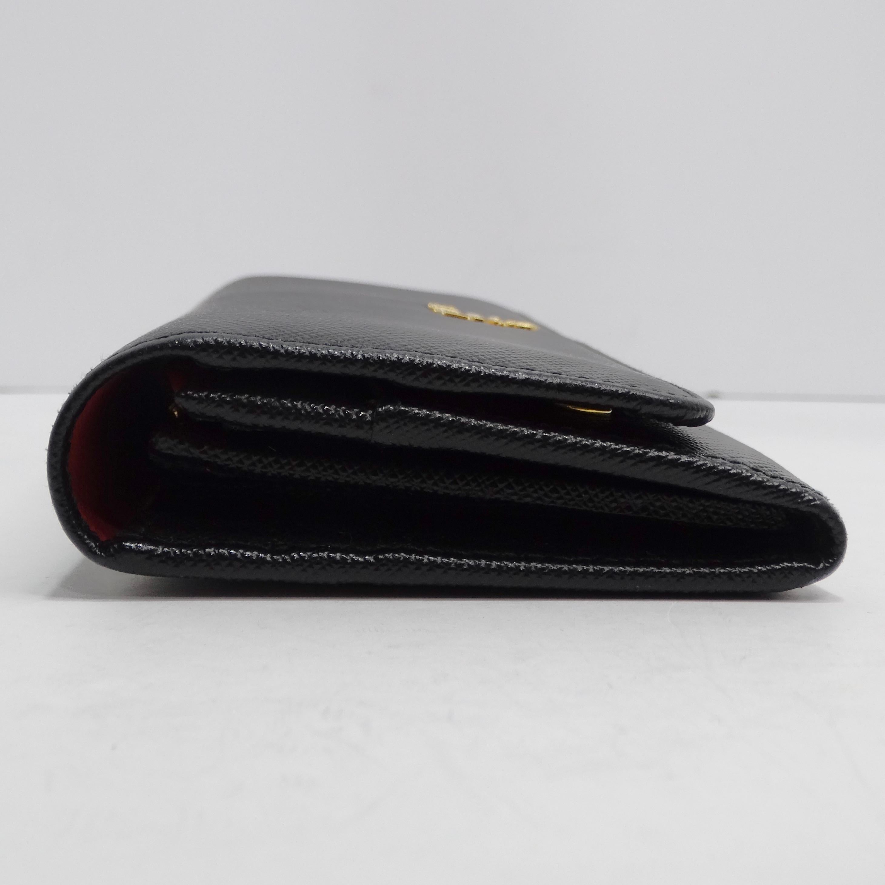 Prada Black Saffiano Leather Continental Wallet For Sale 2
