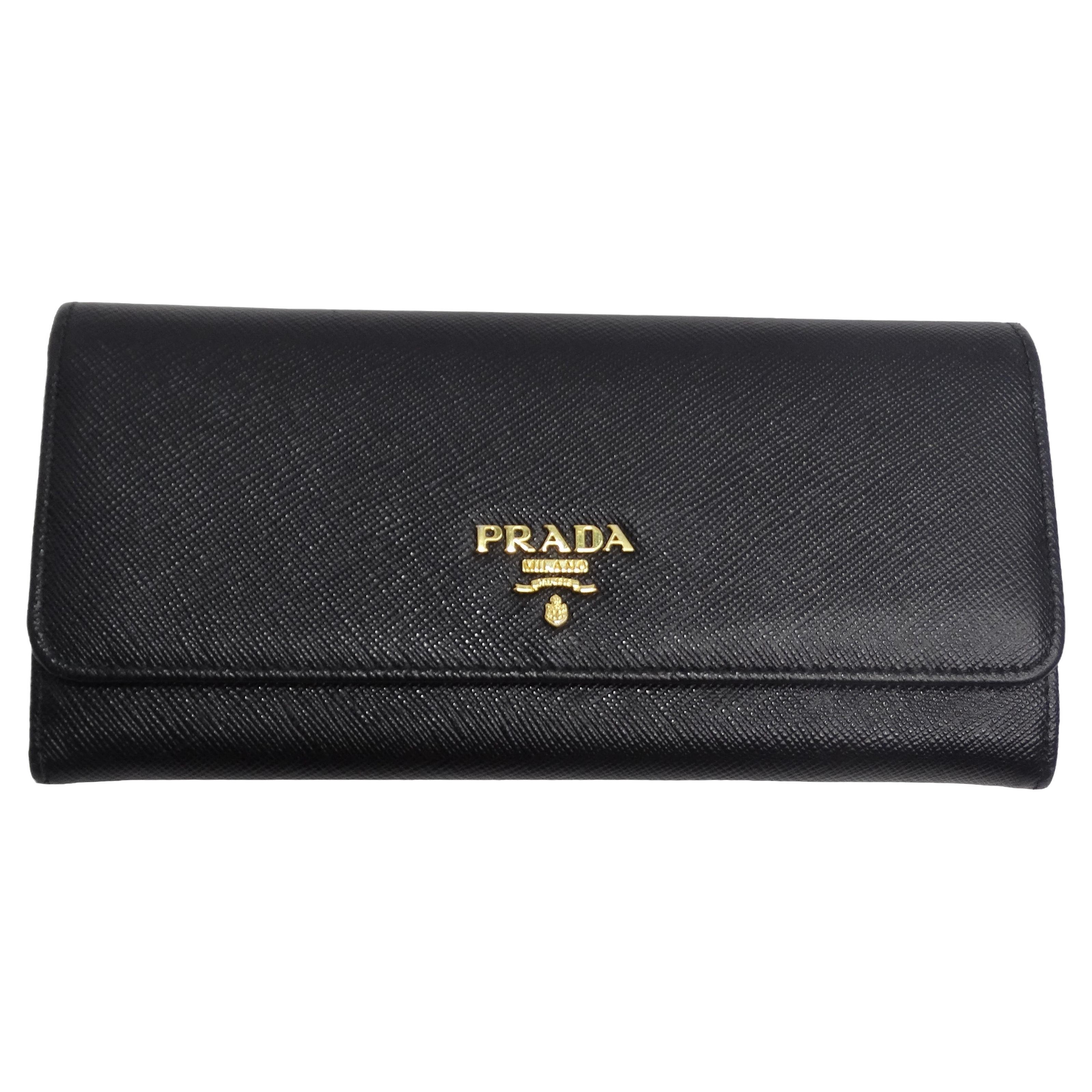 Prada Black Saffiano Leather Continental Wallet For Sale