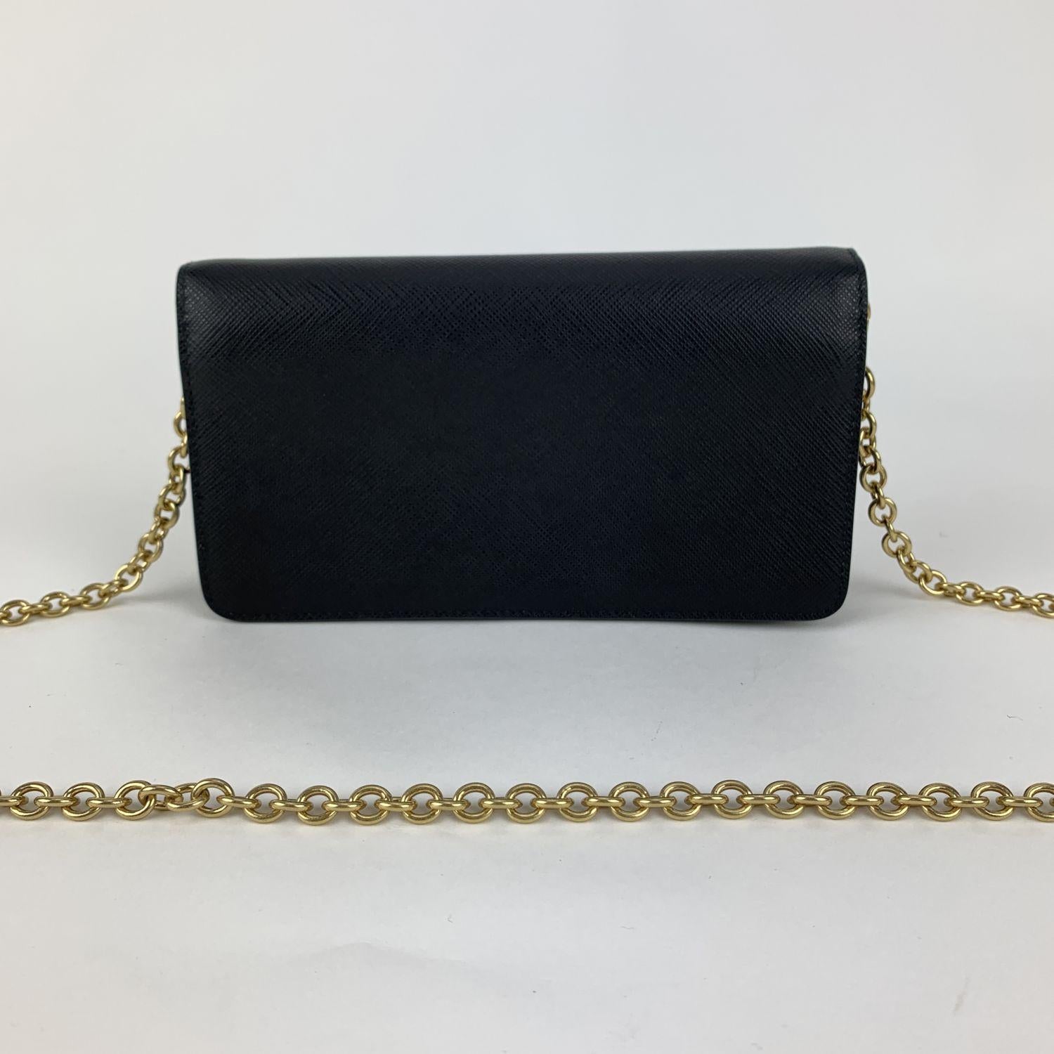 Women's Prada Black Saffiano Leather Continental Wallet on Chain 1DH029