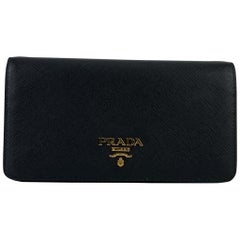 Prada Black Saffiano Leather Continental Wallet on Chain 1DH029
