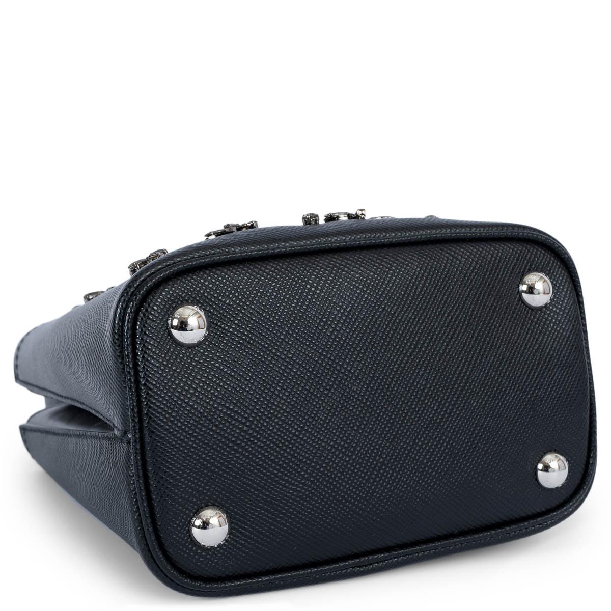 Women's PRADA black Saffiano leather CRYSTAL PANIER SMALL Bucket Bag For Sale