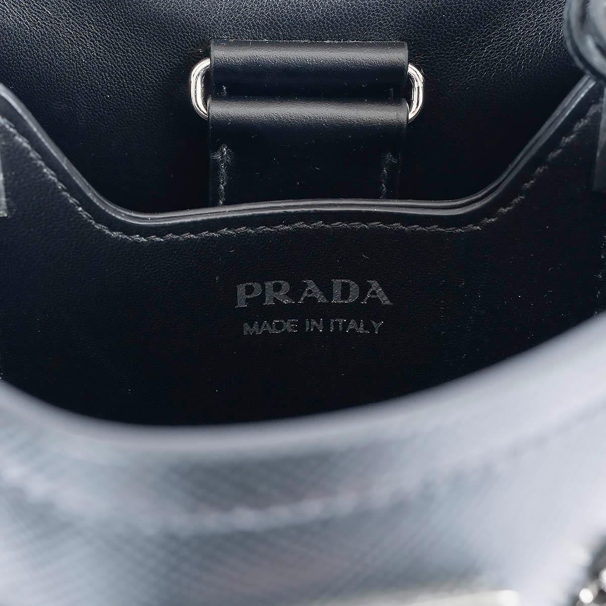 PRADA black Saffiano leather CRYSTAL PANIER SMALL Bucket Bag For Sale 3