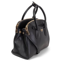 PRADA black Saffiano leather DOUBLE ZIP SMALL Tote Bag