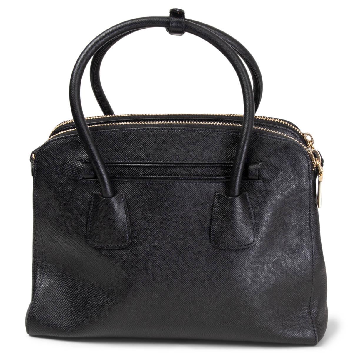 Black PRADA black Saffiano leather DOUBLE ZIP SMALL Tote Bag