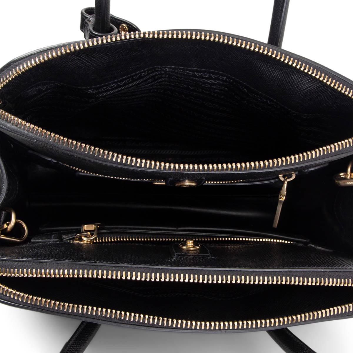 Women's PRADA black Saffiano leather DOUBLE ZIP SMALL Tote Bag