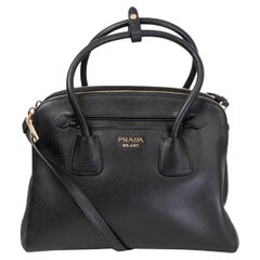 PRADA black Saffiano leather DOUBLE ZIP SMALL Tote Bag