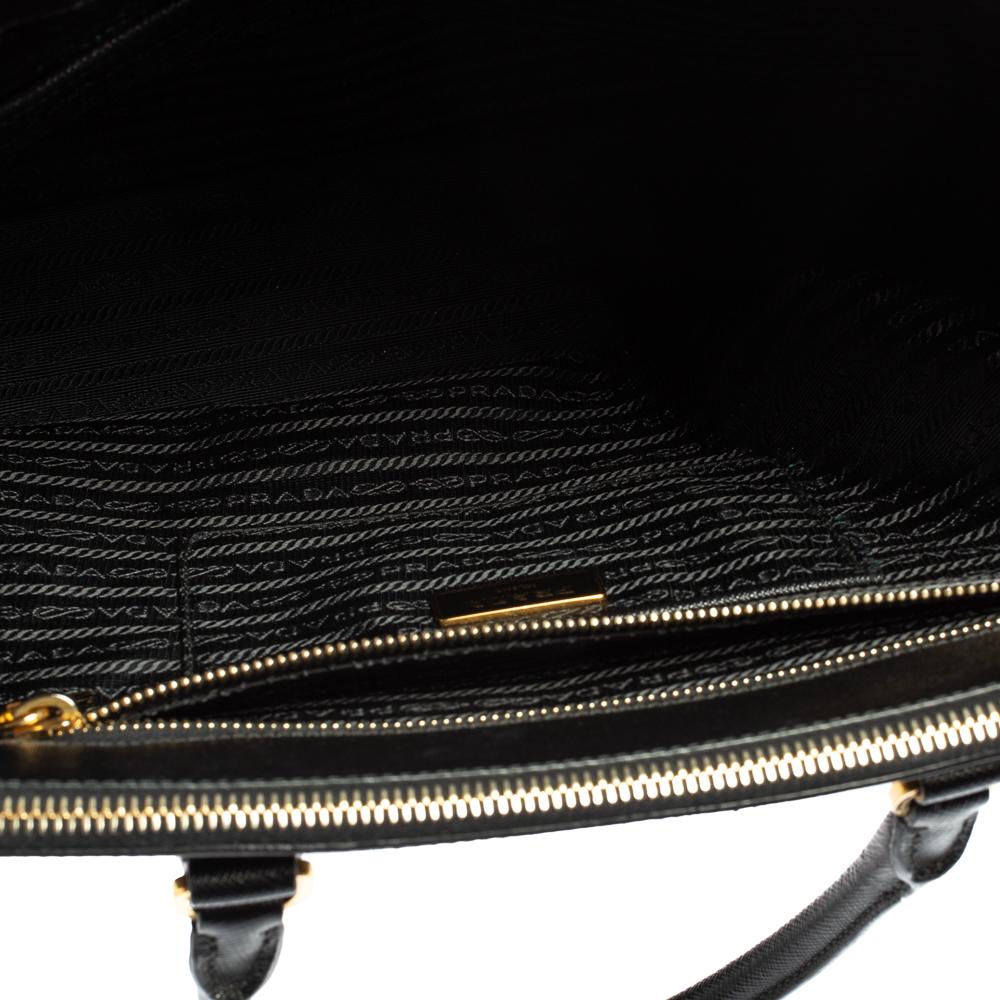 Prada Black Saffiano Leather Double Zip Tote 4