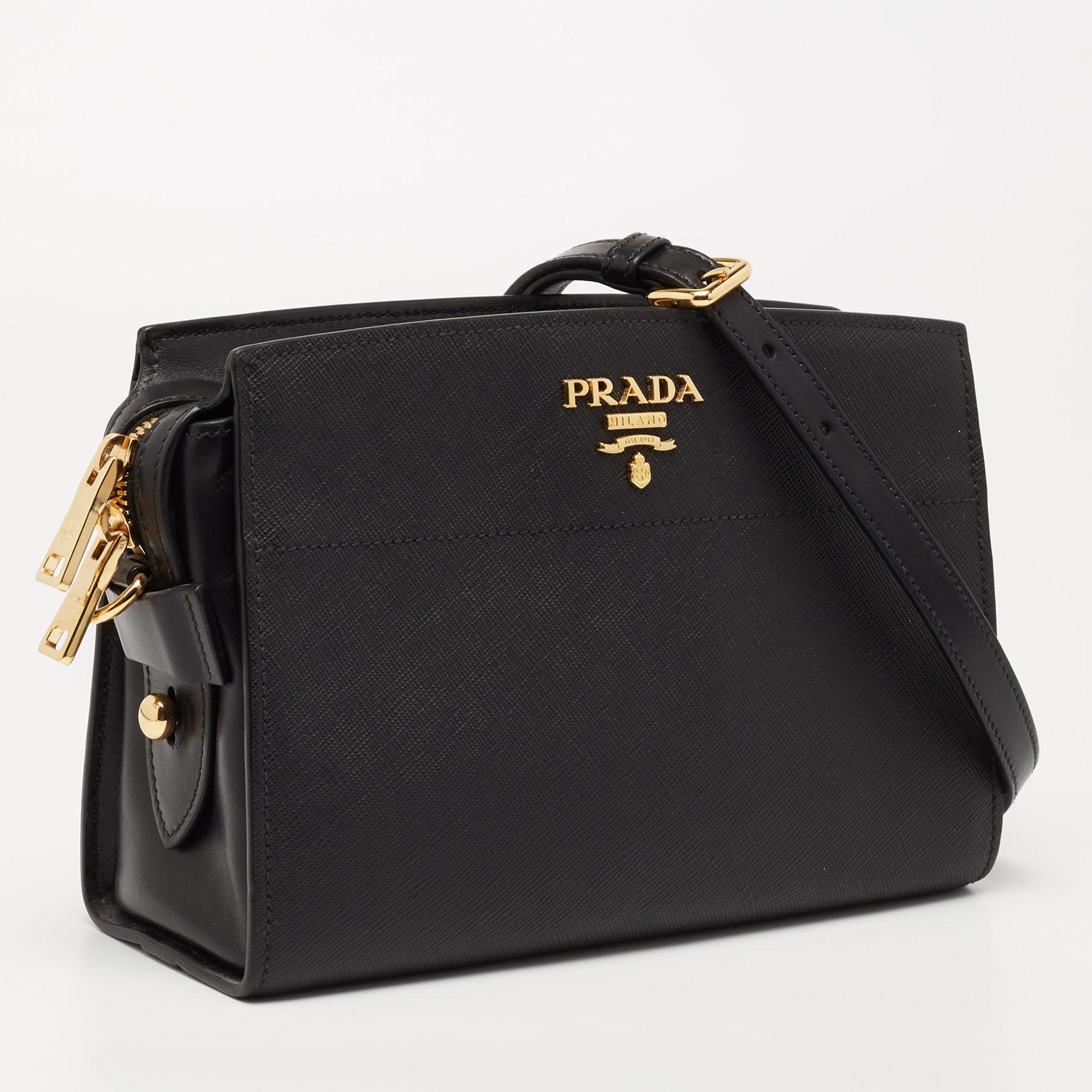 Women's Prada Black Saffiano Leather Esplanade Crossbody Bag