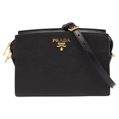 Prada Black Saffiano Leather Esplanade Crossbody Bag