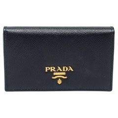 Prada Black Saffiano Leather Flap Card Holder