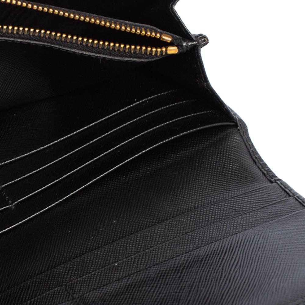 Prada Black Saffiano Leather Flap Continental Wallet 6