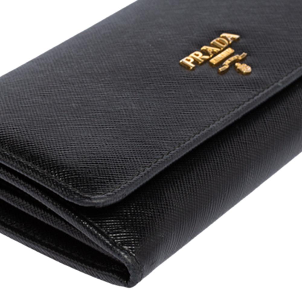 Prada Black Saffiano Leather Flap Continental Wallet 8