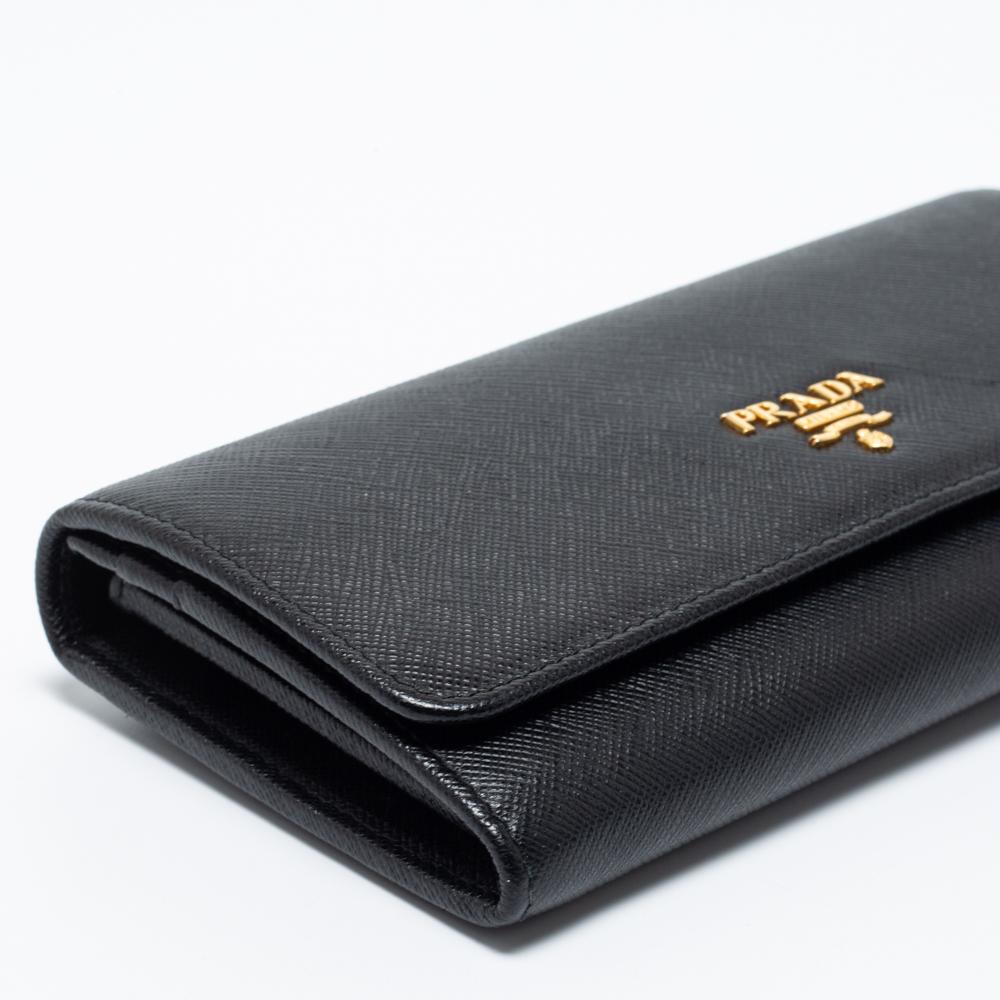 Prada Black Saffiano Leather Flap Continental Wallet 7