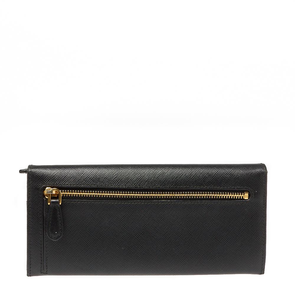 Women's Prada Black Saffiano Leather Flap Continental Wallet