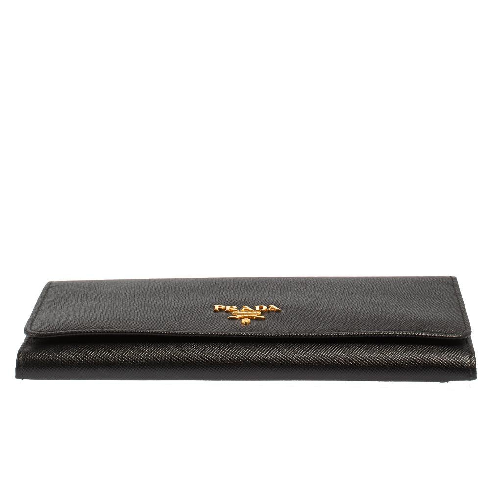 Women's Prada Black Saffiano Leather Flap Continental Wallet
