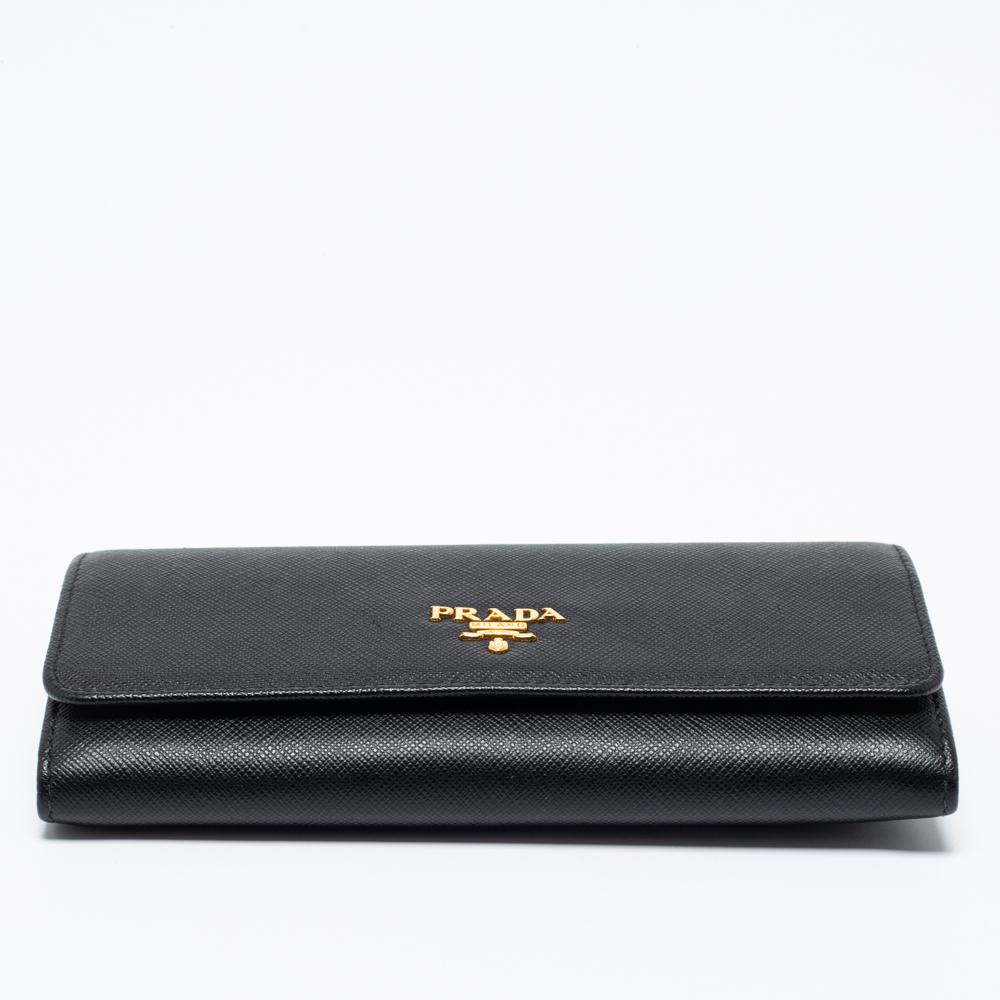 Women's Prada Black Saffiano Leather Flap Continental Wallet