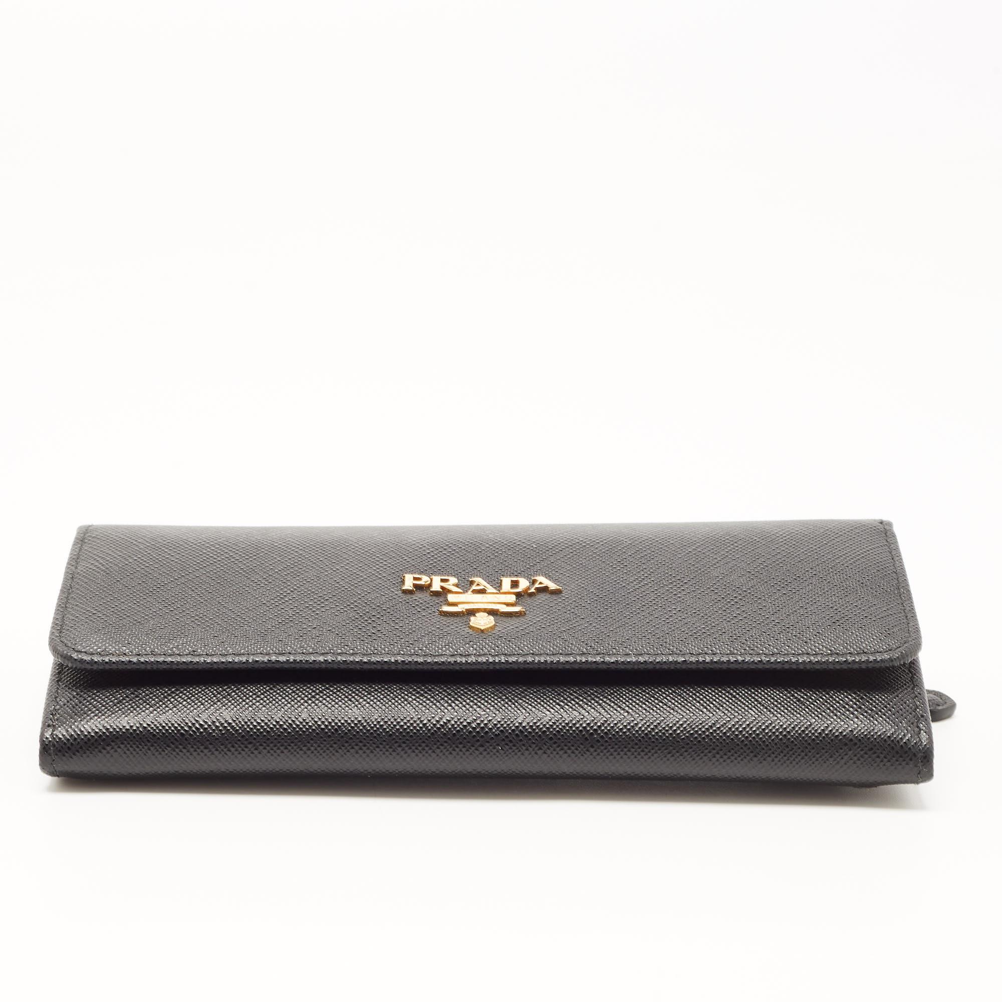 Women's Prada Black Saffiano Leather Flap Continental Wallet