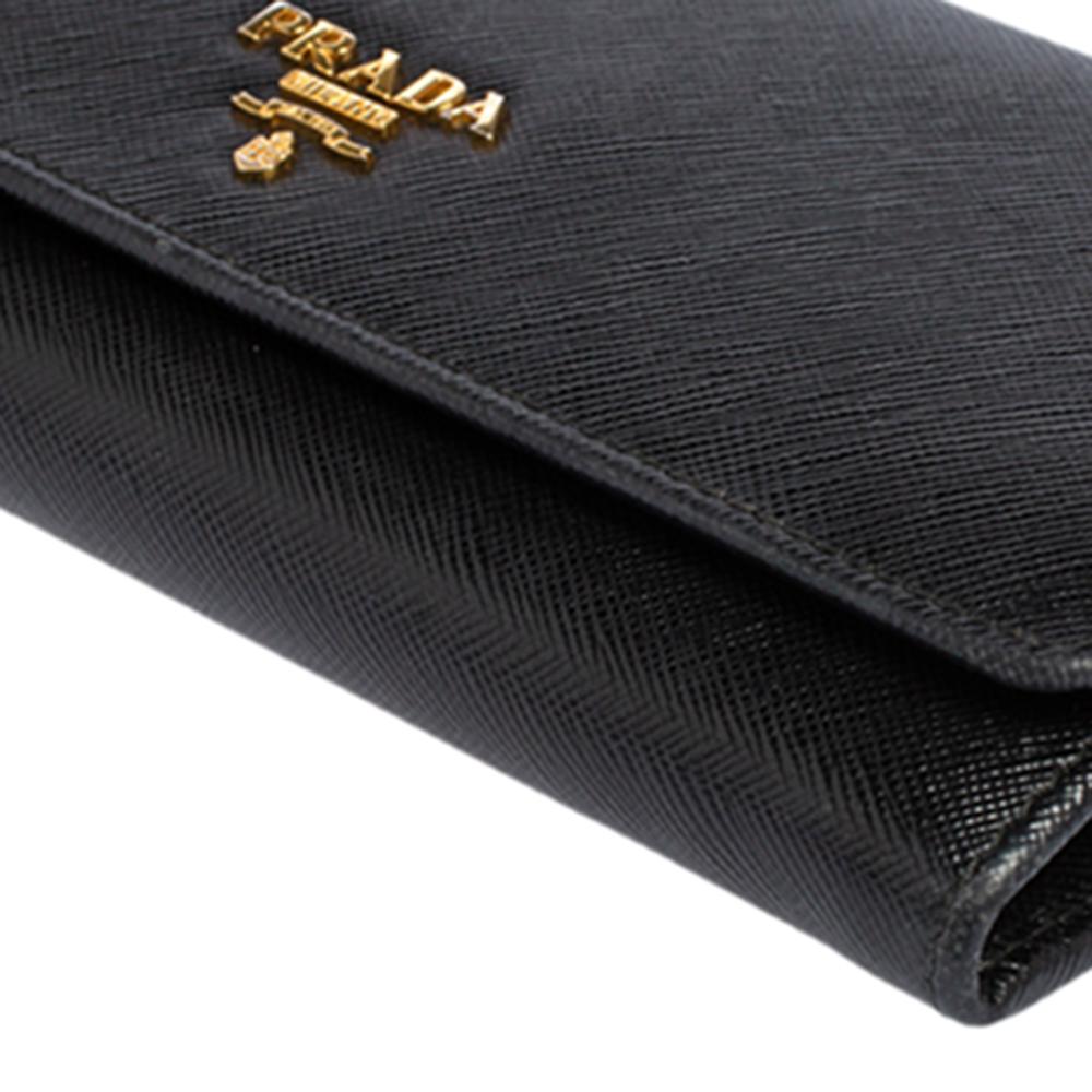 Prada Black Saffiano Leather Flap Continental Wallet 1