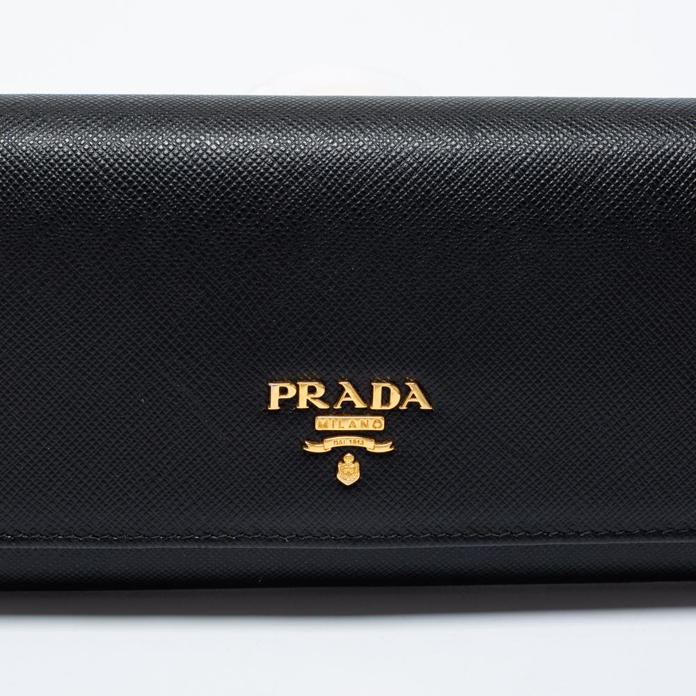 Prada Black Saffiano Leather Flap Continental Wallet 1