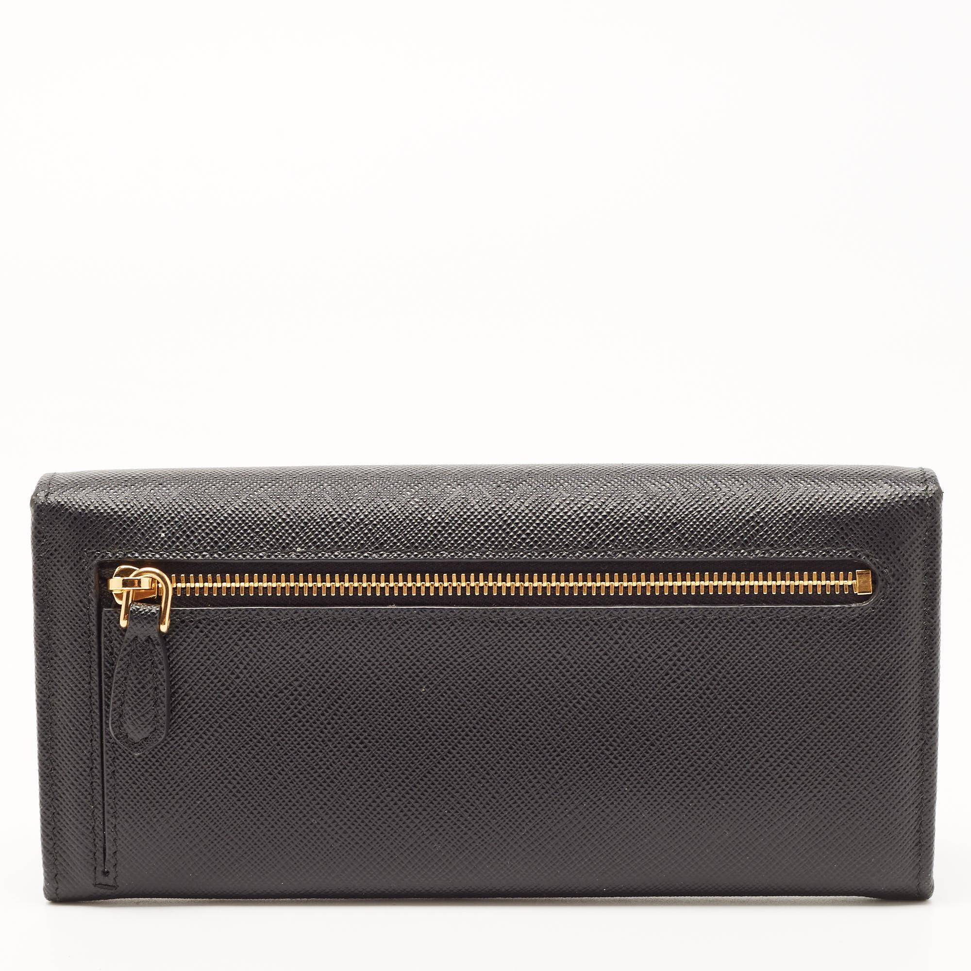 Prada Black Saffiano Leather Flap Continental Wallet 1