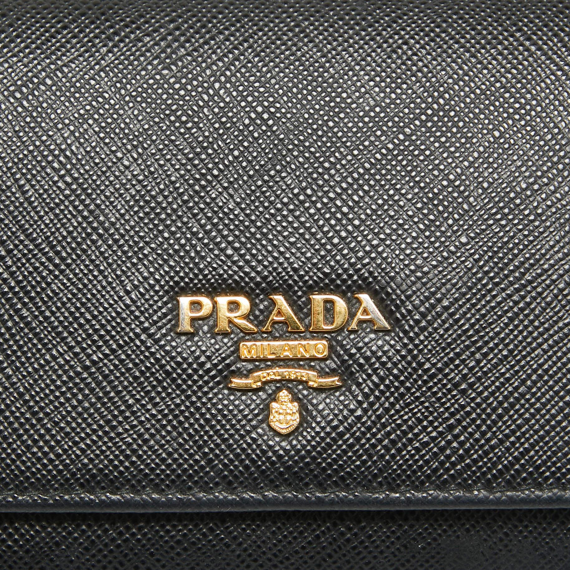 Prada Black Saffiano Leather Flap Continental Wallet For Sale 2