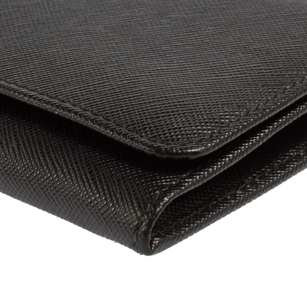 Prada Black Saffiano Leather Flap Continental Wallet 2