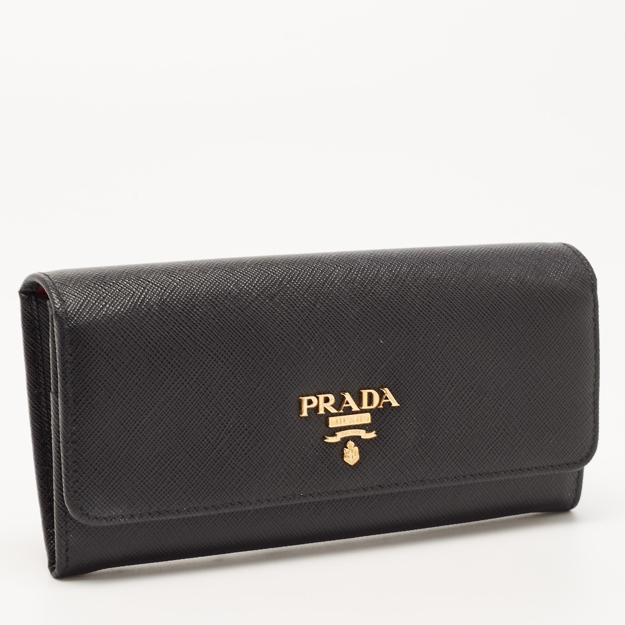 Prada Black Saffiano Leather Flap Continental Wallet 2