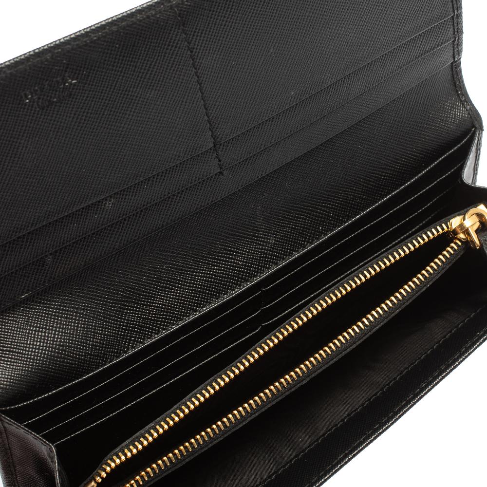 Prada Black Saffiano Leather Flap Continental Wallet 3