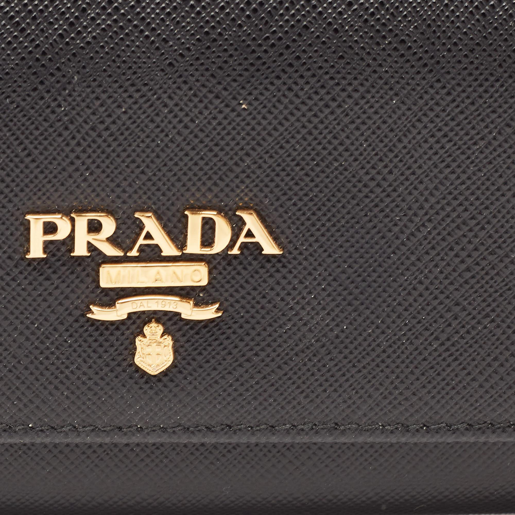 Prada Black Saffiano Leather Flap Continental Wallet 3