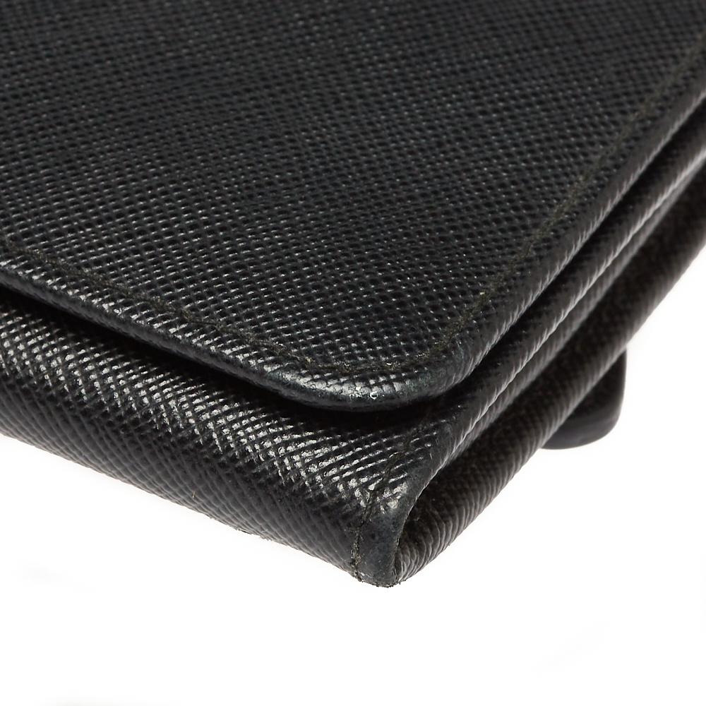 Prada Black Saffiano Leather Flap Continental Wallet 4