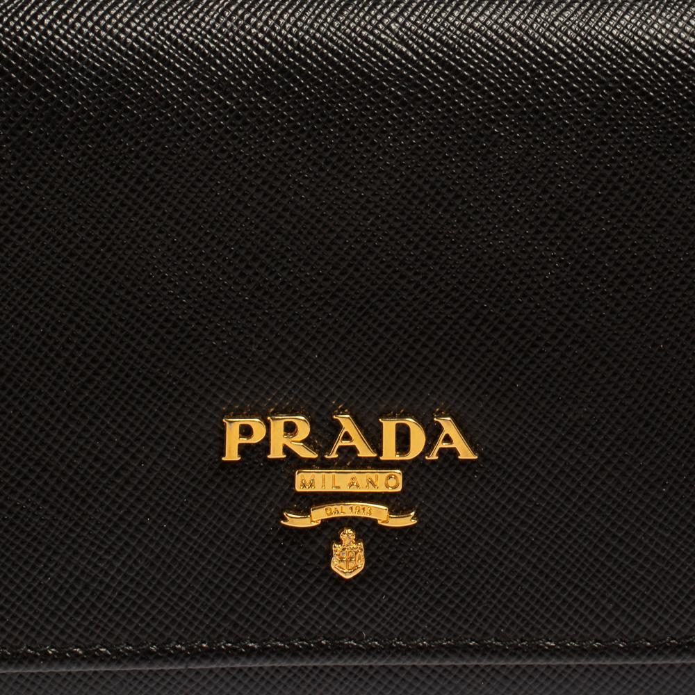 Prada Black Saffiano Leather Flap Continental Wallet 4