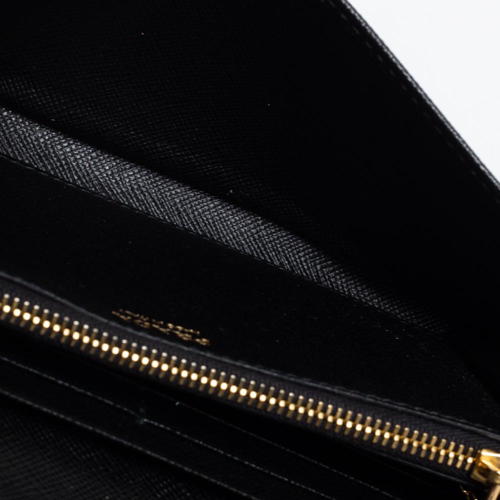 Prada Black Saffiano Leather Flap Continental Wallet 3