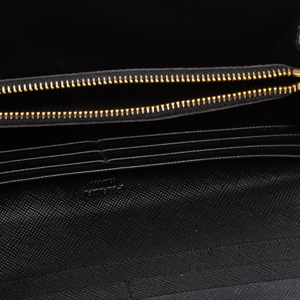 Prada Black Saffiano Leather Flap Continental Wallet 5