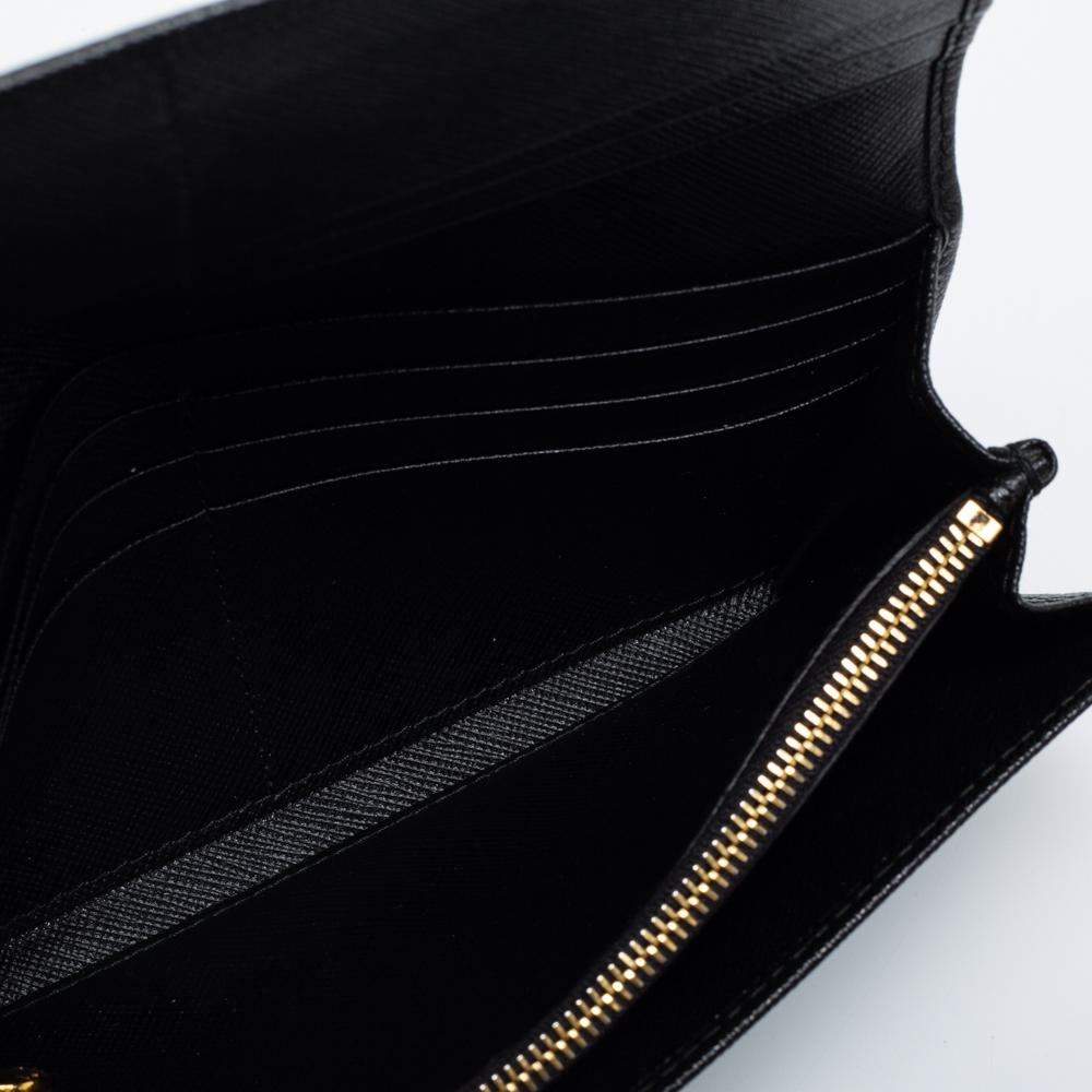Prada Black Saffiano Leather Flap Continental Wallet 4