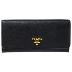 Prada Black Saffiano Leather Flap Continental Wallet