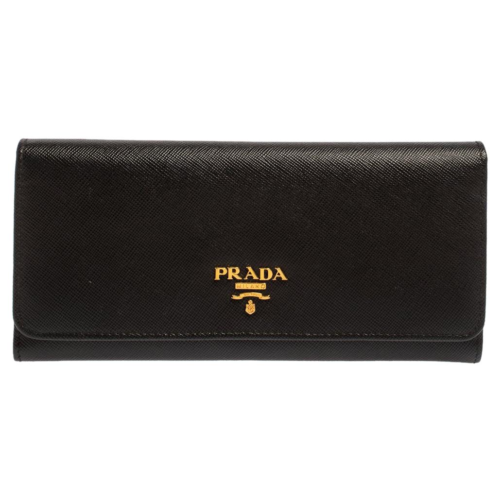 Prada Black Saffiano Leather Flap Continental Wallet