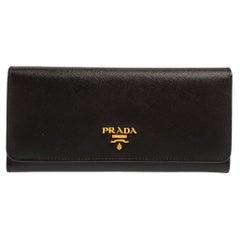 Prada Black Saffiano Leather Flap Continental Wallet