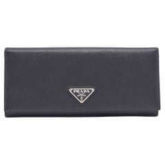 Prada Black Saffiano Leather Flap Continental Wallet