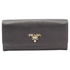 Prada Black Saffiano Leather Flap Continental Wallet