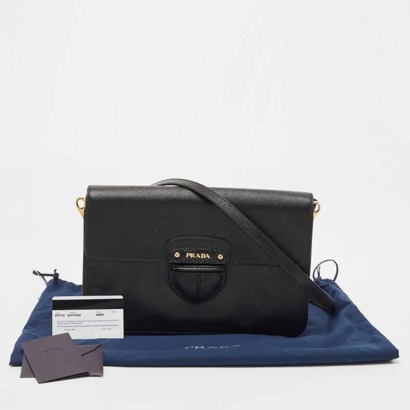 Prada Black Saffiano Leather Flap Shoulder Bag 12