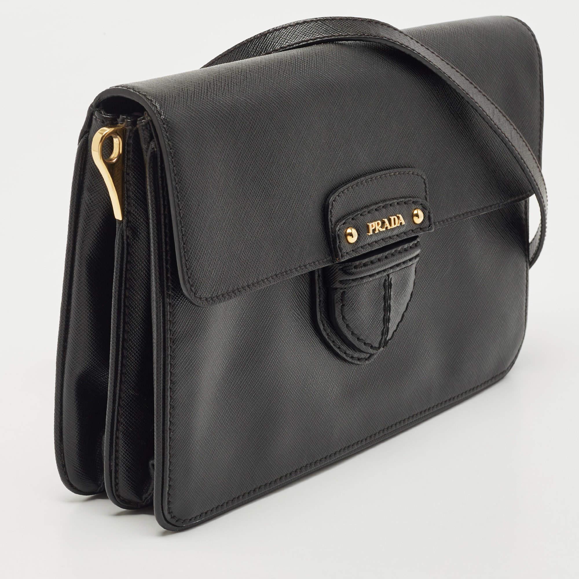 Women's Prada Black Saffiano Leather Flap Shoulder Bag