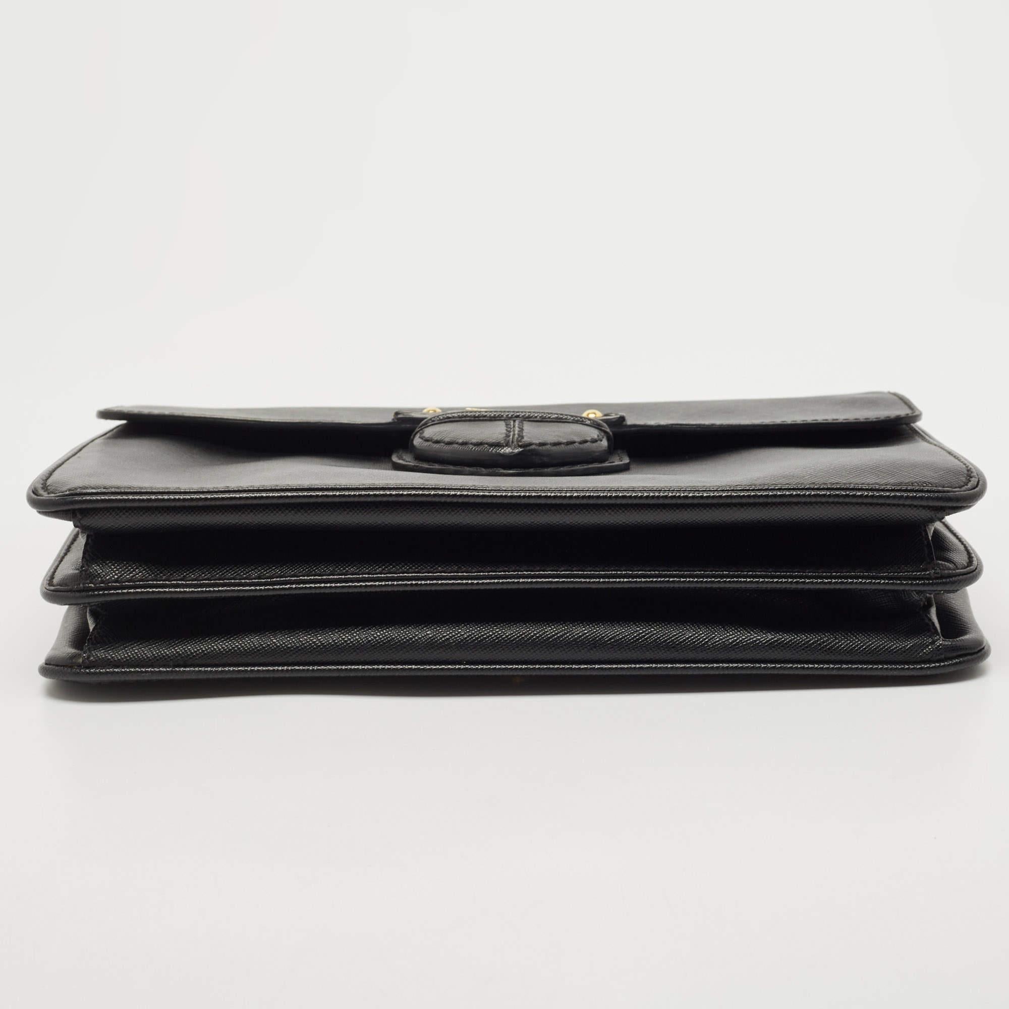 Prada Black Saffiano Leather Flap Shoulder Bag 1