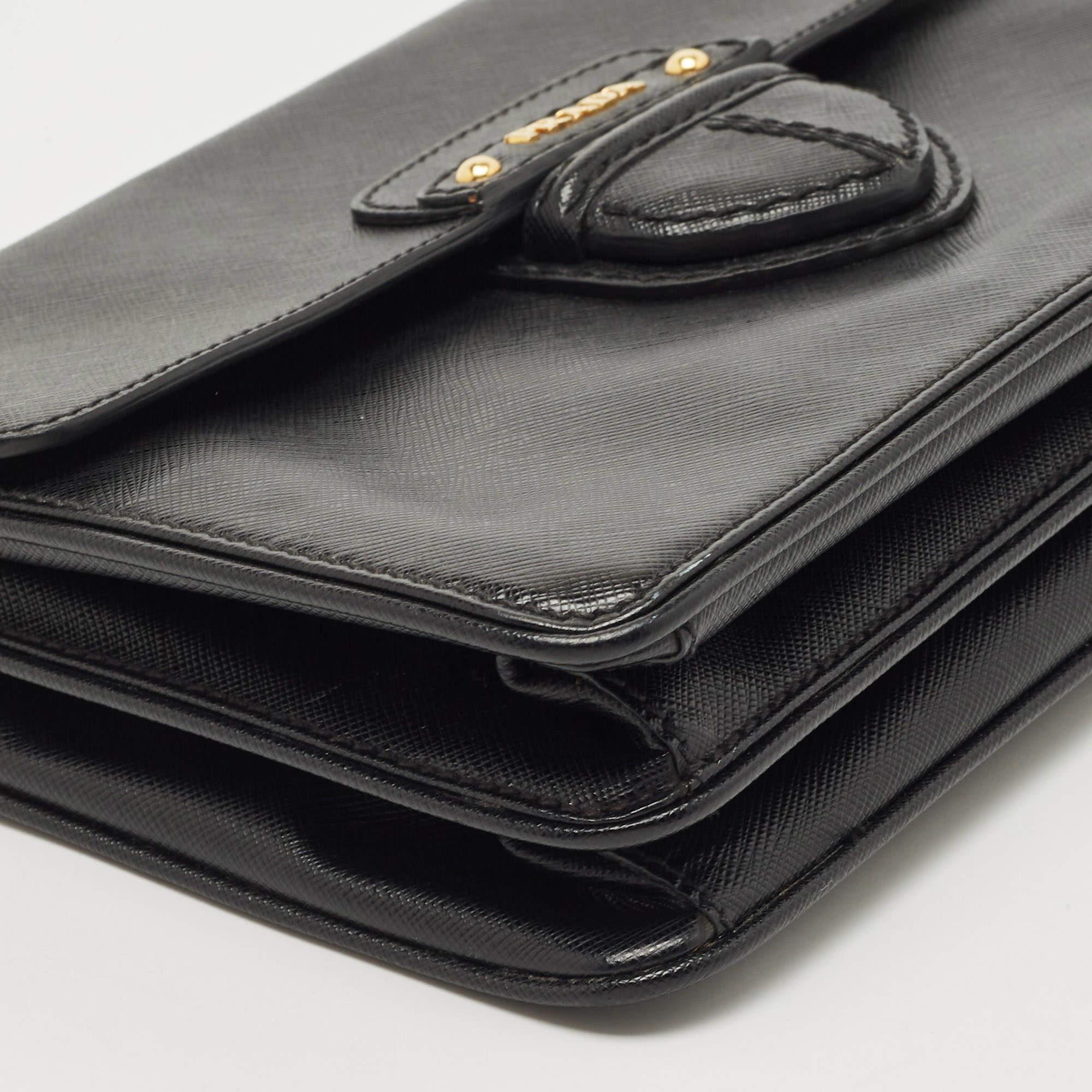 Prada Black Saffiano Leather Flap Shoulder Bag 2