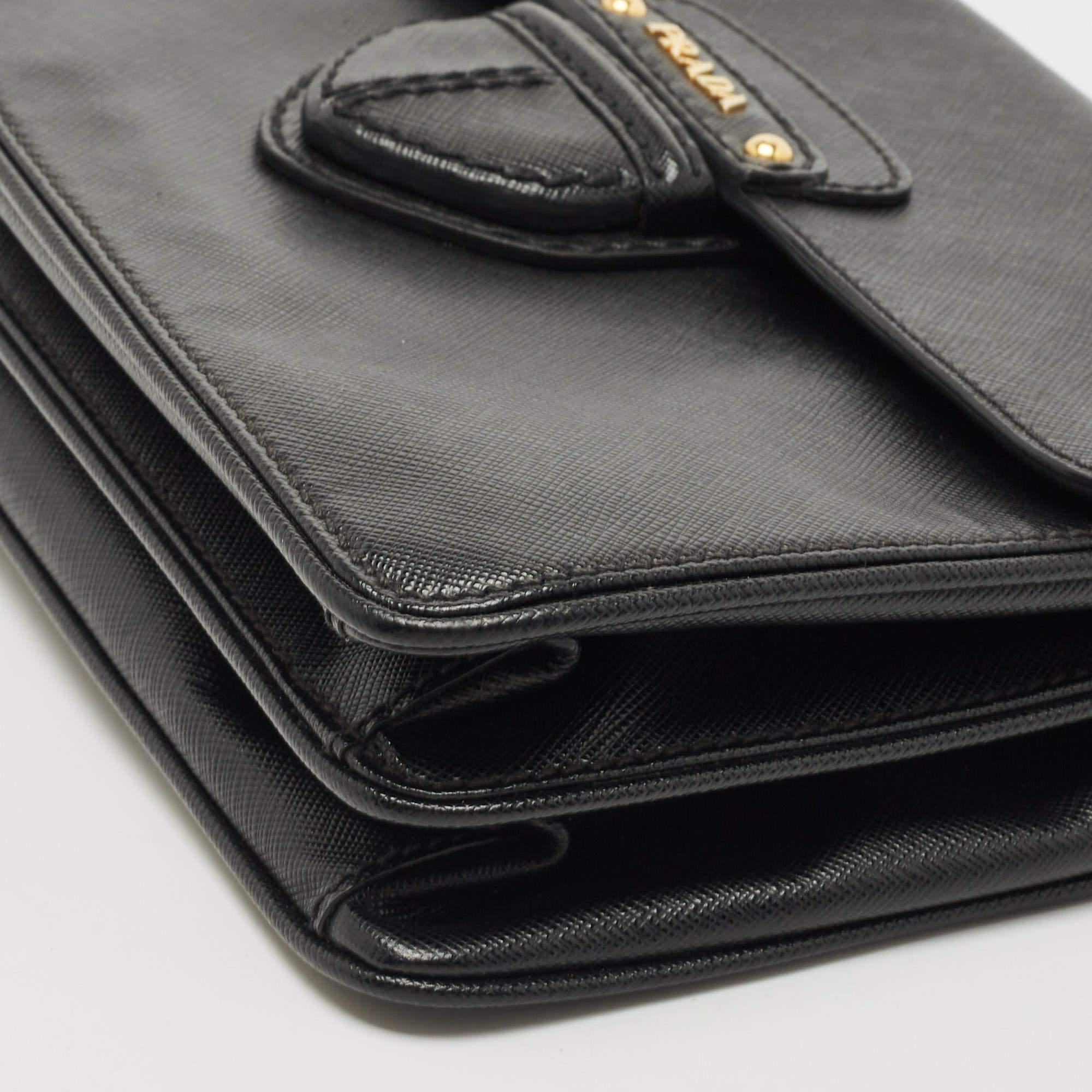 Prada Black Saffiano Leather Flap Shoulder Bag 3