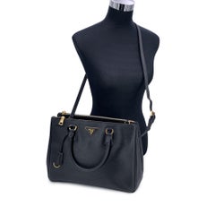 Prada Black Saffiano Leather Galleria Tote Satchel Bag