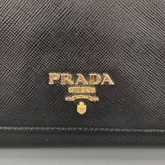 PRADA Black Saffiano Leather Gold Tone Logo Wallet