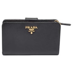 Prada Black Saffiano Leather Lampo Wallet
