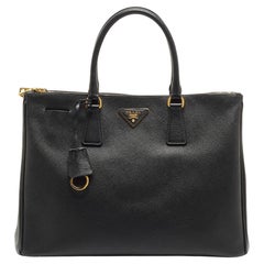 Prada Black Saffiano Leather Large Double Zip Tote